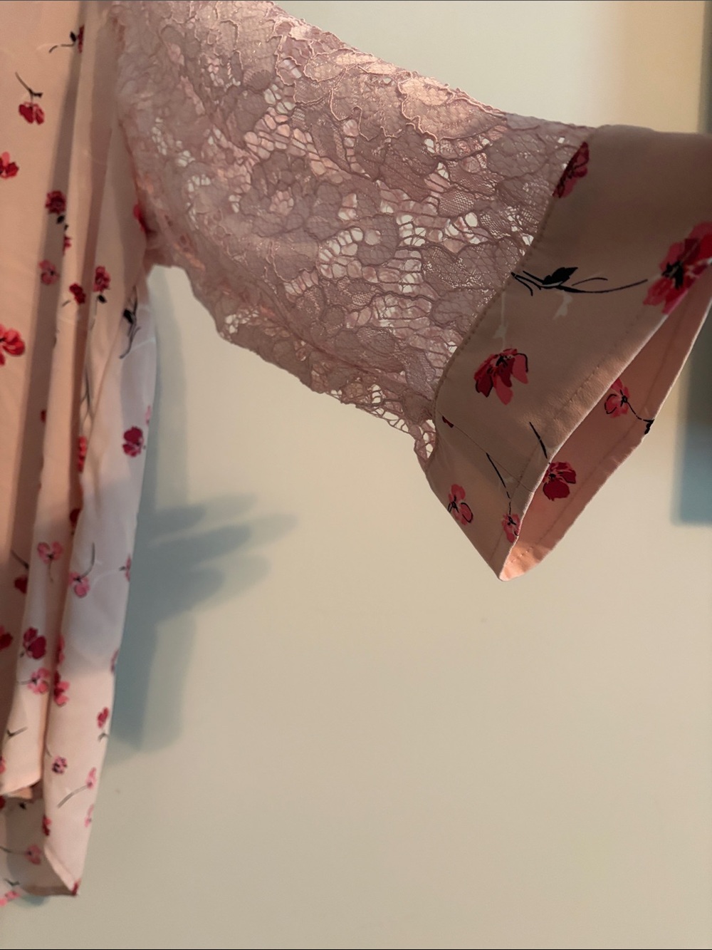 Maurice’s Blush Pink Floral Lace-Sleeve Blouse - Picture 3 of 6